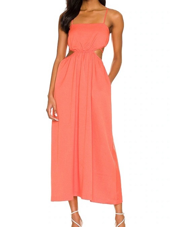 Line & Dot Dresses & Skirts - Line & Dot Coral Orange Cutout Midi Dress XS Pockets Adjustable Straps